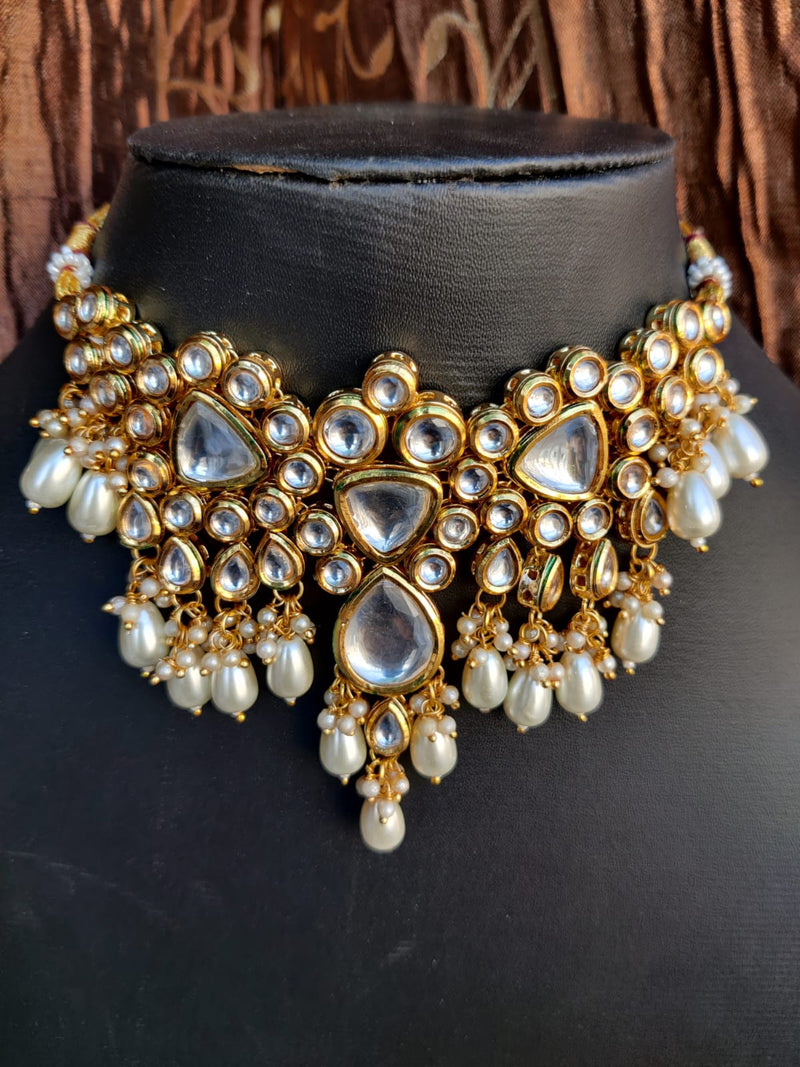 Womens Gold Plated Kundan Stone Designer Necklace Set