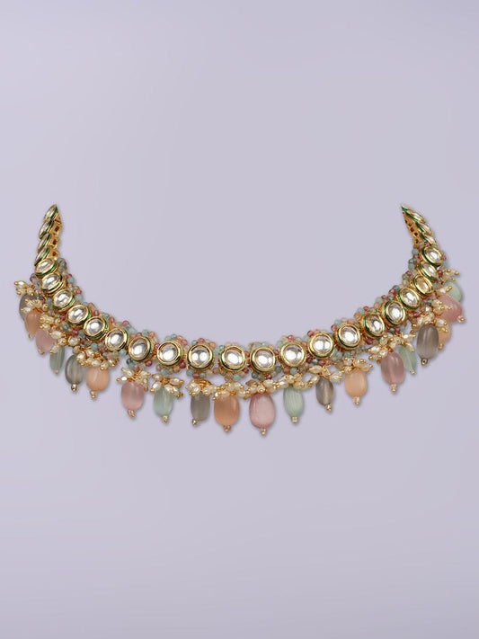 Gold Toned & Multicoloured Gold Plated Choker Necklace
