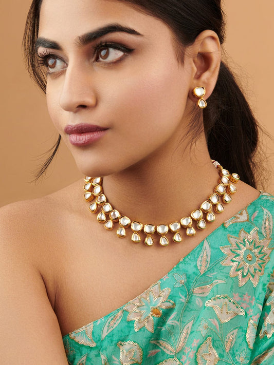 Gold Plated Kundan Necklace With Earring