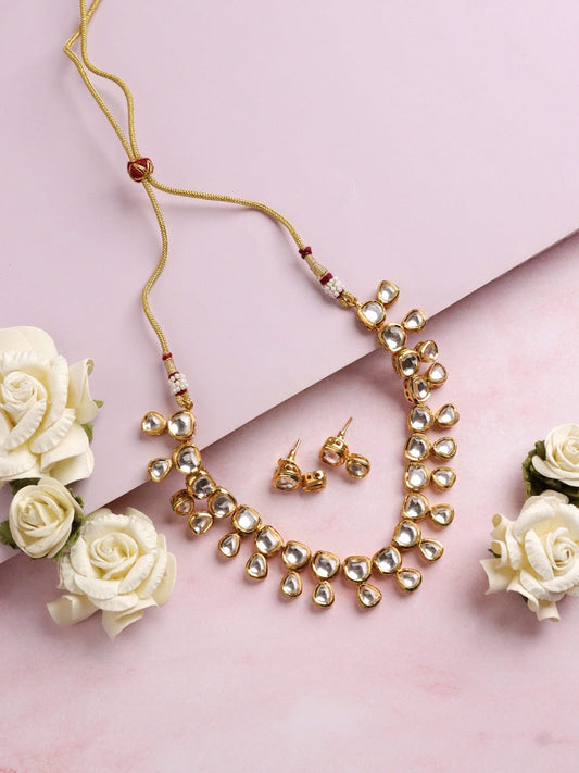 Gold Plated Kundan Necklace With Earring
