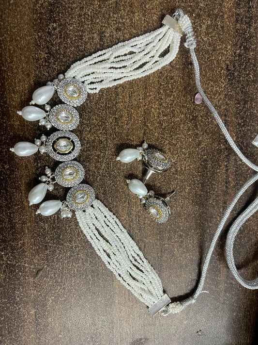 Gold Plated Choker Necklace With Earring