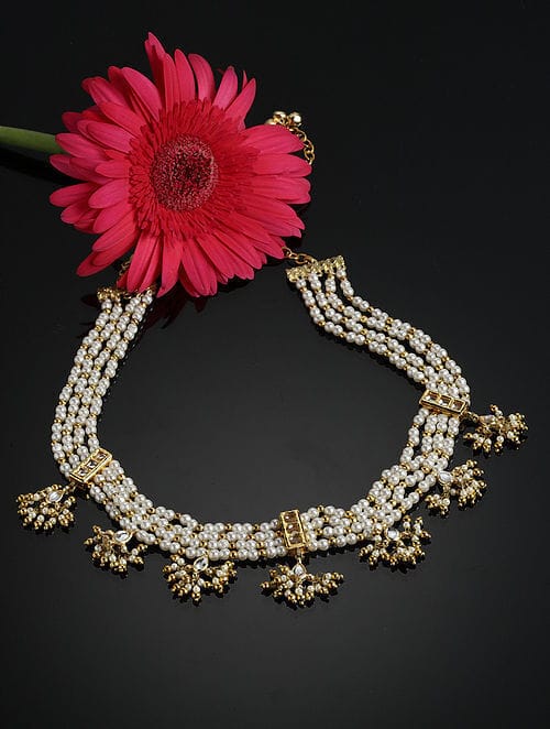 Gold Toned & White Sterling Silver Gold Plated Handcrafted Necklace
