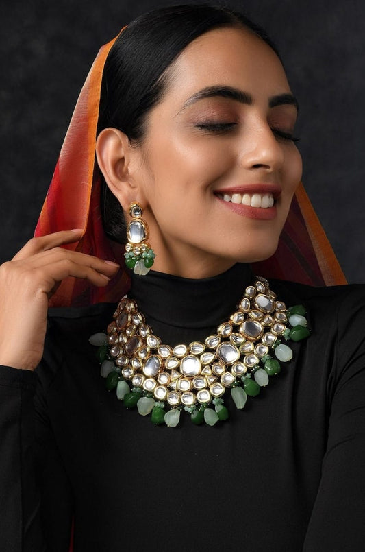 Gold Plated Wedding Jewellery Kundan Necklace Set