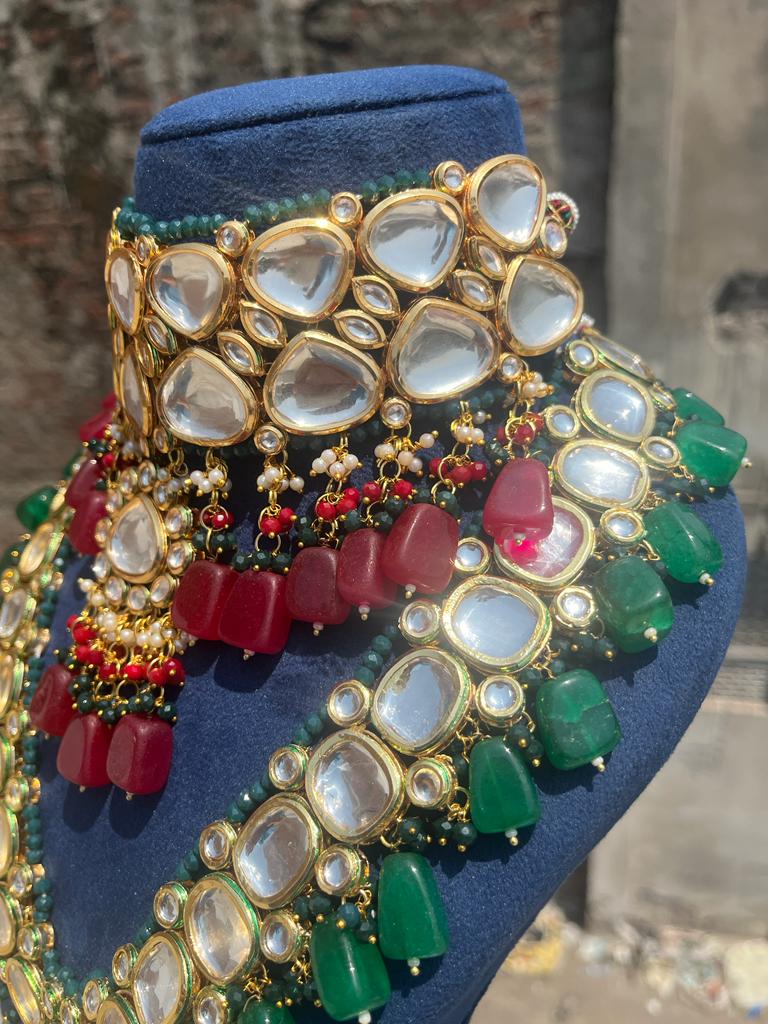 Gold Plated Wedding Jewellery Kundan Choker & Necklace Set For Women