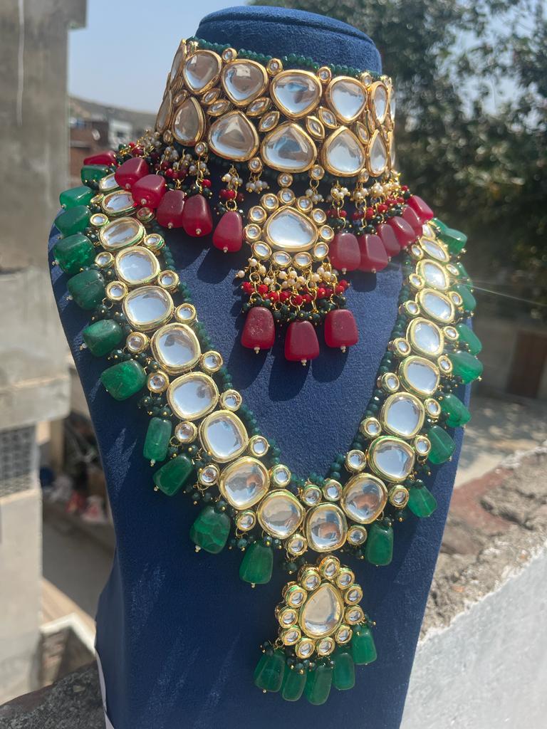 Gold Plated Wedding Jewellery Kundan Choker & Necklace Set For Women