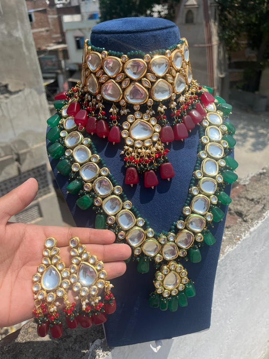 Gold Plated Wedding Jewellery Kundan Choker & Necklace Set For Women