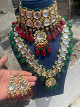 Gold Plated Wedding Jewellery Kundan Choker & Necklace Set For Women