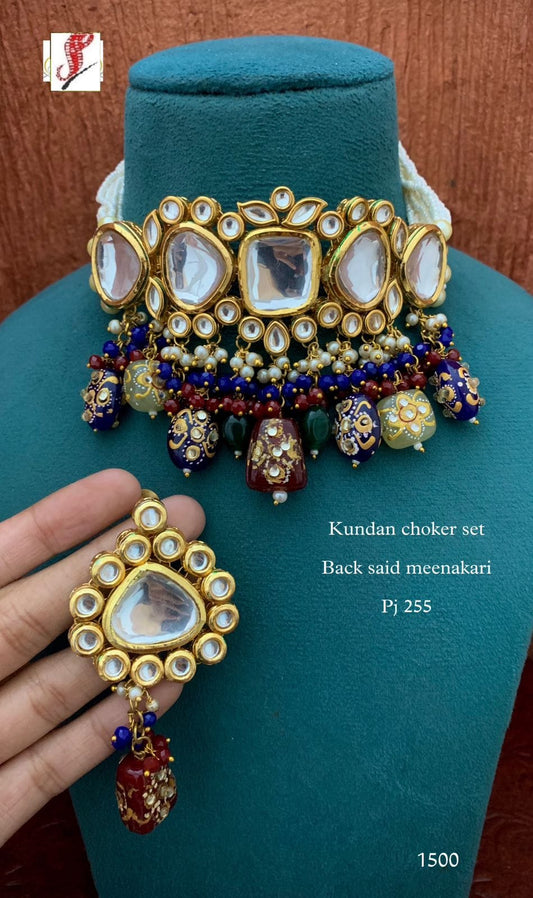 Gold Plated Kundan Polki Choker Necklace Set