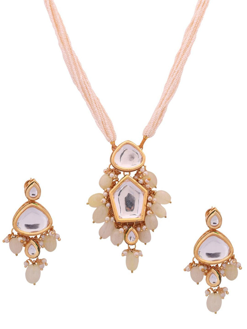 Gold-Plated Kundan Stone & Pearl Necklace