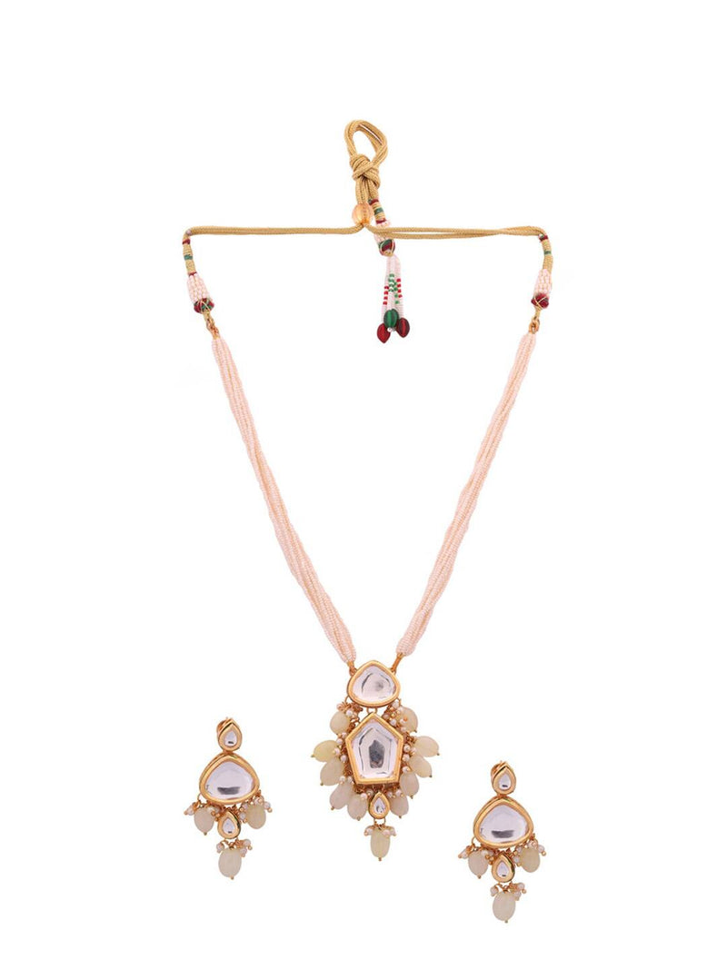 Gold-Plated Kundan Stone & Pearl Necklace