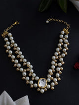 Gold Tone Kundan & Pearl Necklace Set