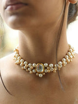 Gold Tone Kundan & Pearl Necklace Set