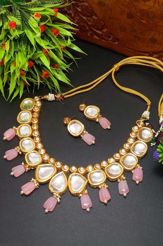 Gold Tone Kundan Necklace & Earrings