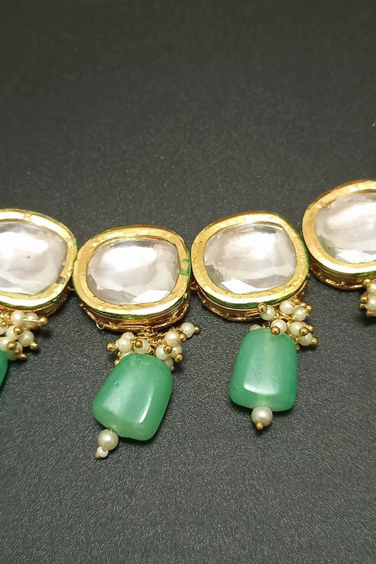 Gold Tone Kundan Necklace & Earrings