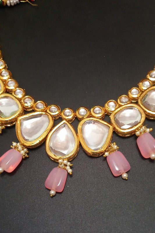 Gold Tone Kundan Necklace & Earrings