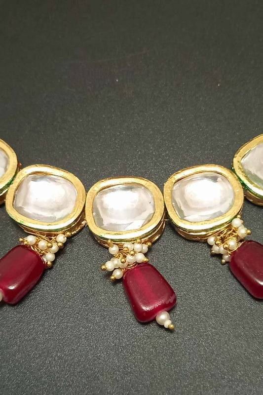Gold Tone Kundan Necklace & Earrings