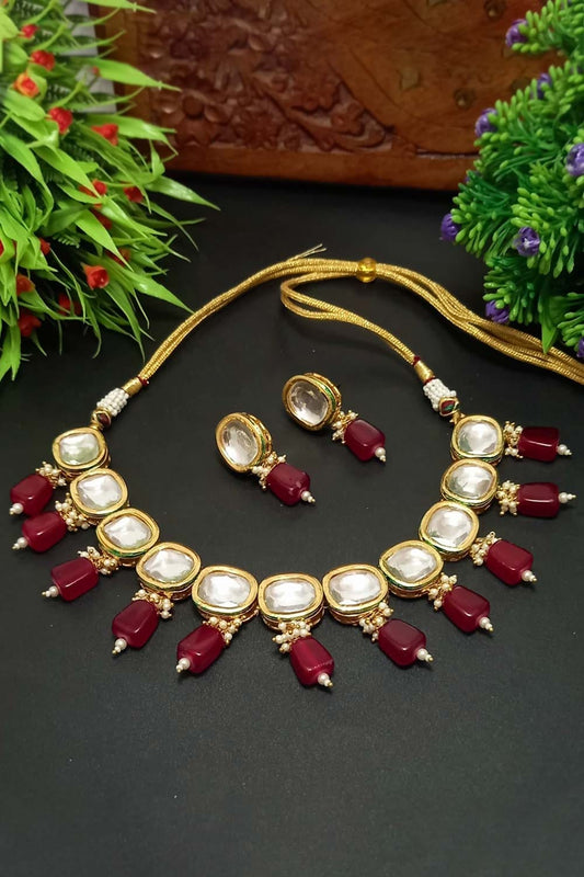 Gold Tone Kundan Necklace & Earrings