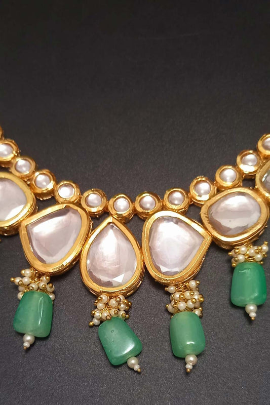 Gold Tone Kundan Necklace & Earrings