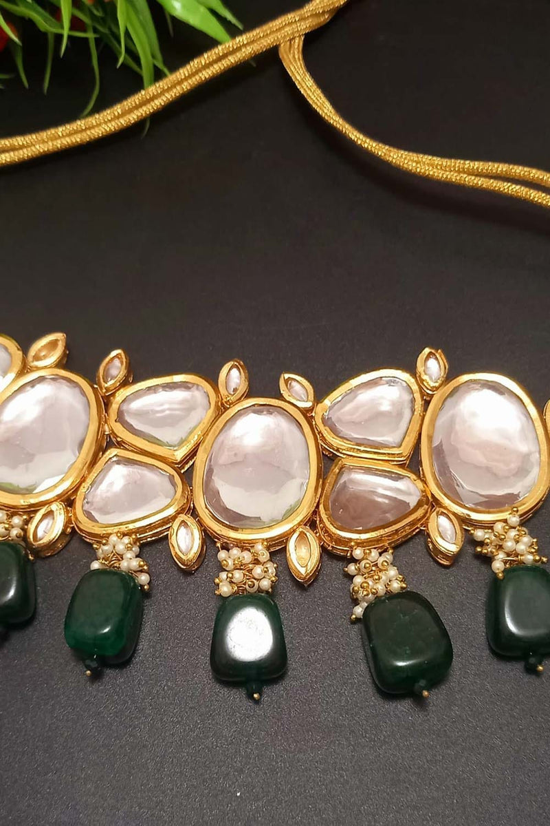 Gold Tone Kundan Necklace & Earrings