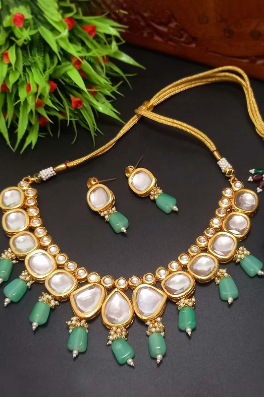 Gold Tone Kundan Necklace & Earrings