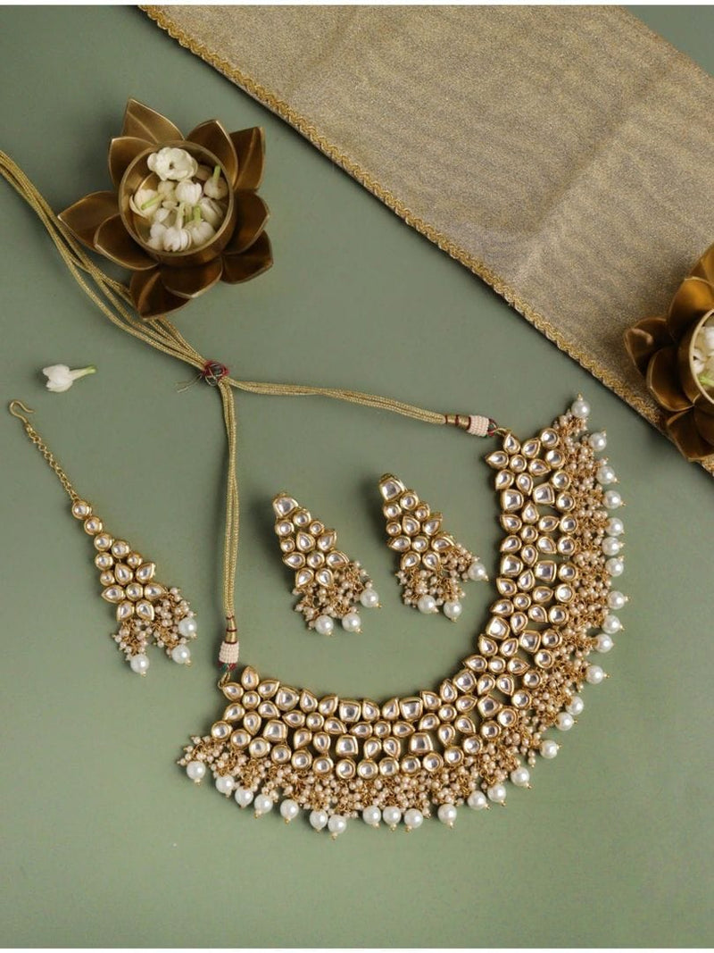 Gold Tone Kundan Necklace & Earrings