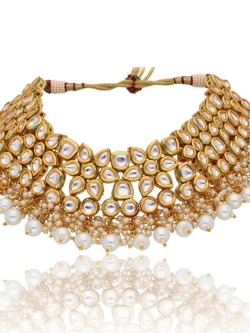 Gold Tone Kundan Necklace & Earrings