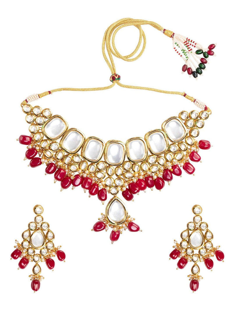 Gold Tone Kundan Necklace & Earrings