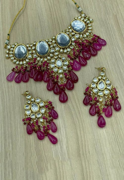 Gold Plated Kundan Polki Choker Necklace Set