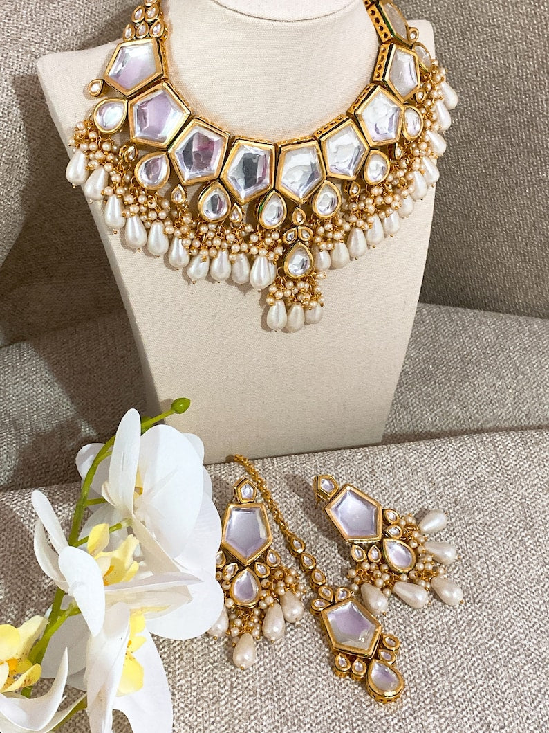 Gold Plated Jadau Kundan Necklace Set
