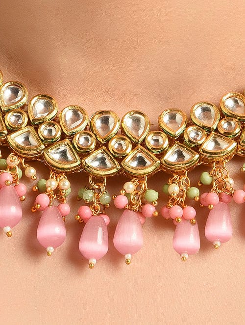 Gold Plated Kundan Polki Choker Necklace Set