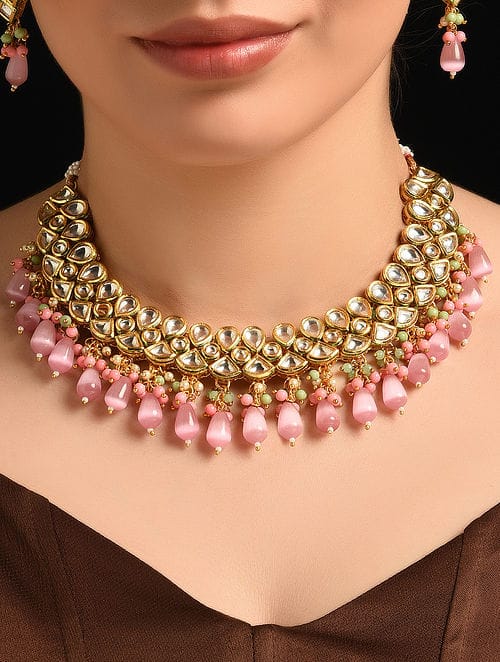 Gold Plated Kundan Polki Choker Necklace Set