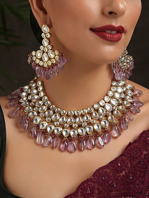 Gold Finish Kundan Choker Necklace Set