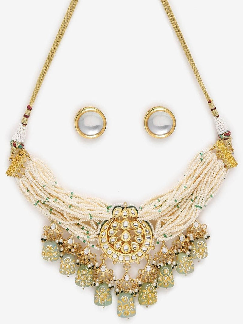 White Finish Kundan Peral Necklace Set