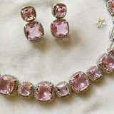 White Finish Pink Necklace Set