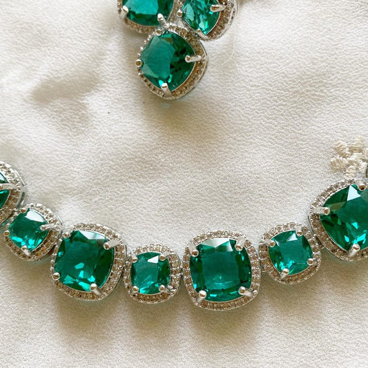 White Finish Emerald Necklace Set