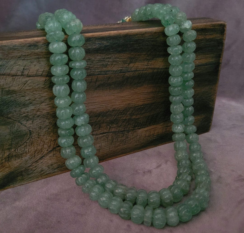 Beryl Emerald Touch Round Melon Shape Beads Necklace