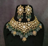 WEAR ME EXCLUSIVE KUNDAN CHOKER WITH REAL FLUORITE STONE HANGINGS INCUDING EARRINGS AND MAANGTIKKA
