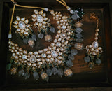 WEAR ME EXCLUSIVE KUNDAN CHOKER WITH REAL FLUORITE STONE HANGINGS INCUDING EARRINGS AND MAANGTIKKA