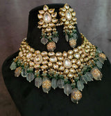 WEAR ME EXCLUSIVE KUNDAN CHOKER WITH REAL FLUORITE STONE HANGINGS INCUDING EARRINGS AND MAANGTIKKA