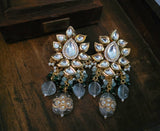 WEAR ME EXCLUSIVE KUNDAN CHOKER WITH REAL FLUORITE STONE HANGINGS INCUDING EARRINGS AND MAANGTIKKA