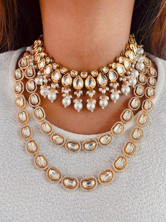 Gold Plated Kundan Polki Necklace Set
