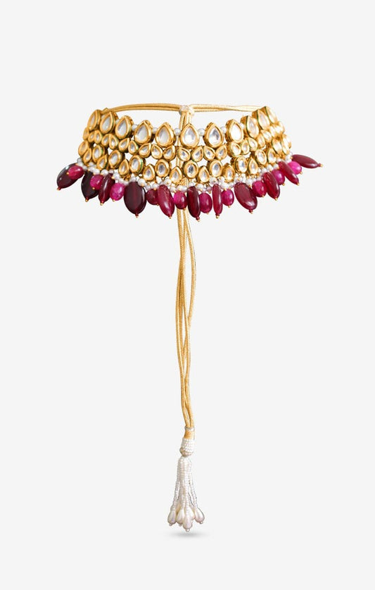 Gold Plated Kundan Necklace Set With Earrings & Maangtika