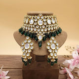 Gold Plated Kundan Necklace Set With Earrings & Maangtika
