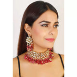 Gold Plated Kundan Necklace Set With Earrings