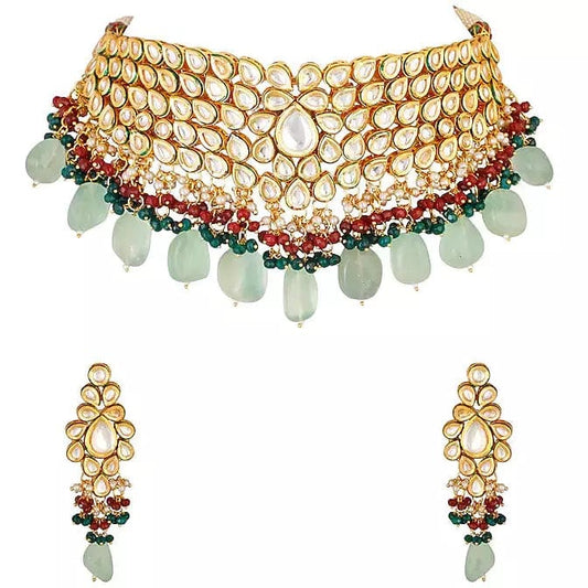 Gold Plated Kundan Necklace Set With Earrings