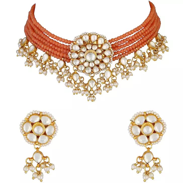 Gold Plated Kundan Necklace Set With Earrings
