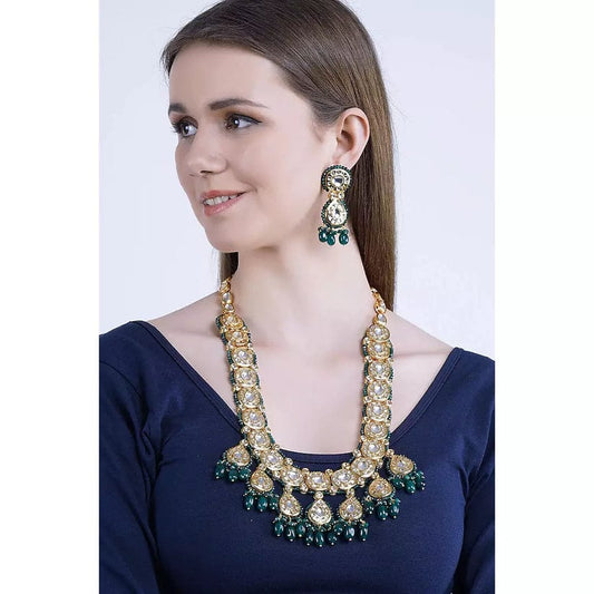 Gold Plated Kundan Necklace Set With Earrings