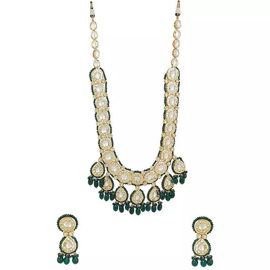 Gold Plated Kundan Necklace Set With Earrings