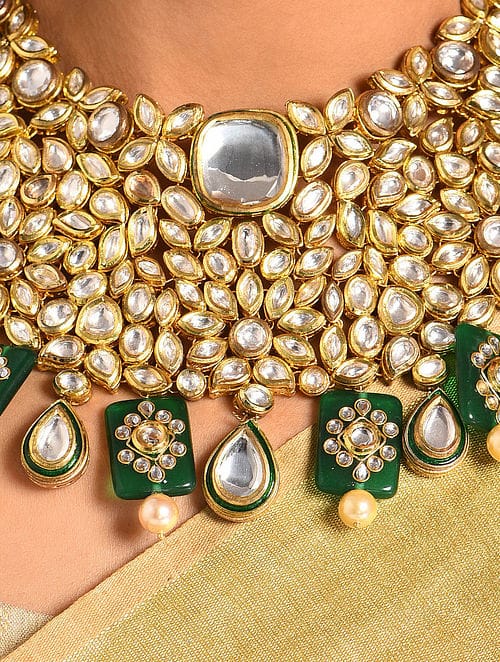 Beautiful Bridal Kundan Necklace With Meenakari Kundan Beads