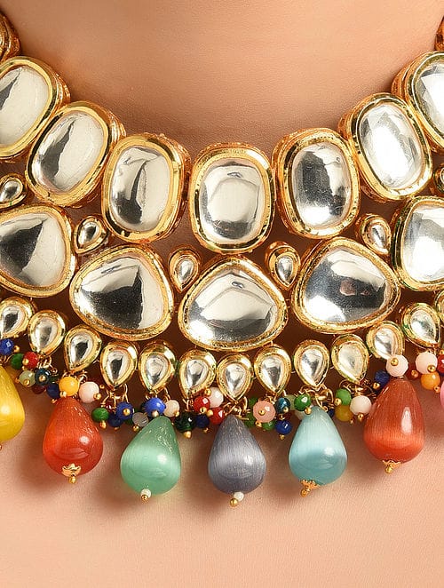 Brass Gold Plated Multicolor Jewellery Set
